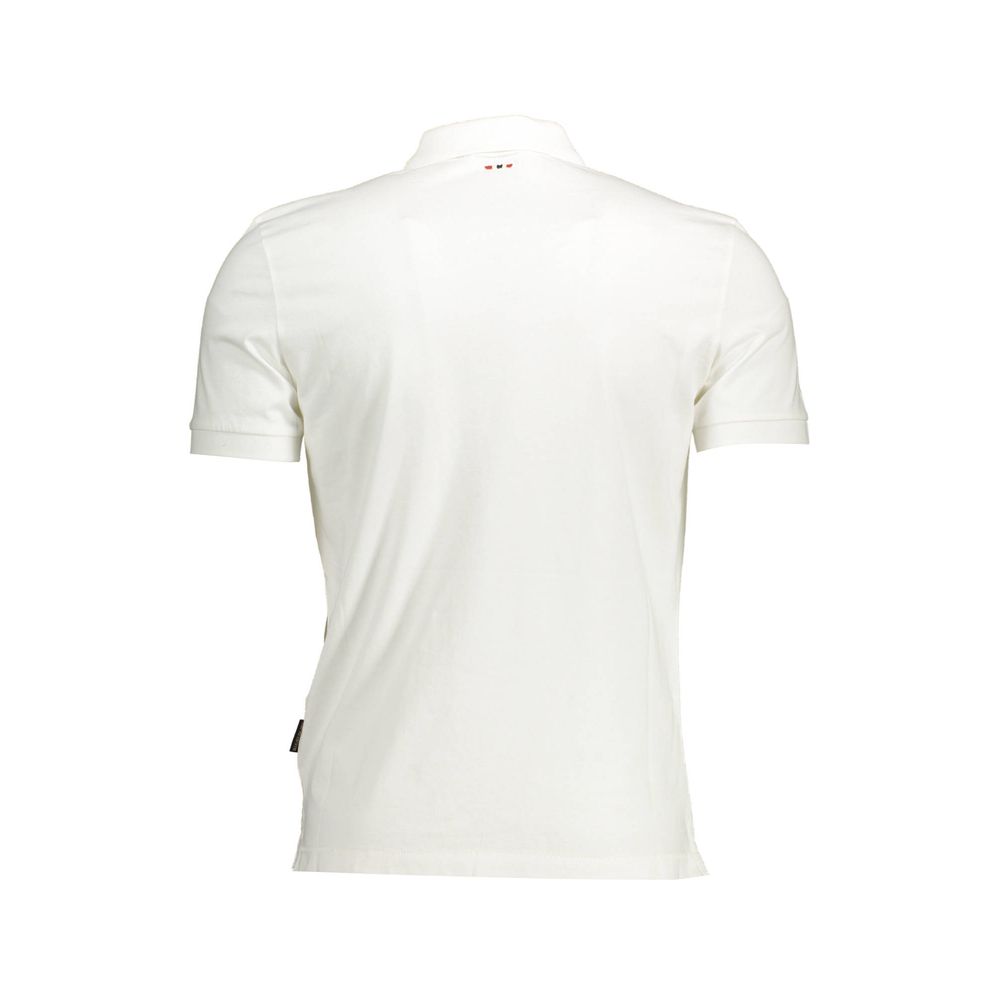 Napapijri white cotton men's polo shirt with a classic collar and short sleeves, displayed on a plain background.
