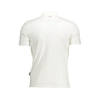 Napapijri white cotton men's polo shirt with a classic collar and short sleeves, displayed on a plain background.