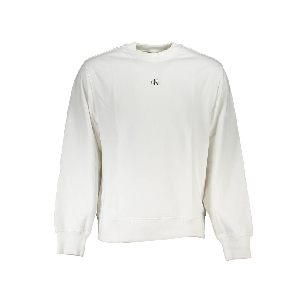 White cotton men's sweatshirt by Calvin Klein featuring a classic fit and subtle branding on the chest.