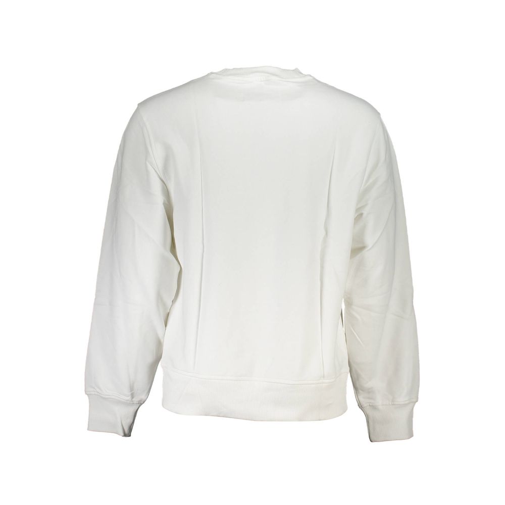 White cotton men's sweatshirt by Calvin Klein, featuring a classic crew neck and minimalist design.