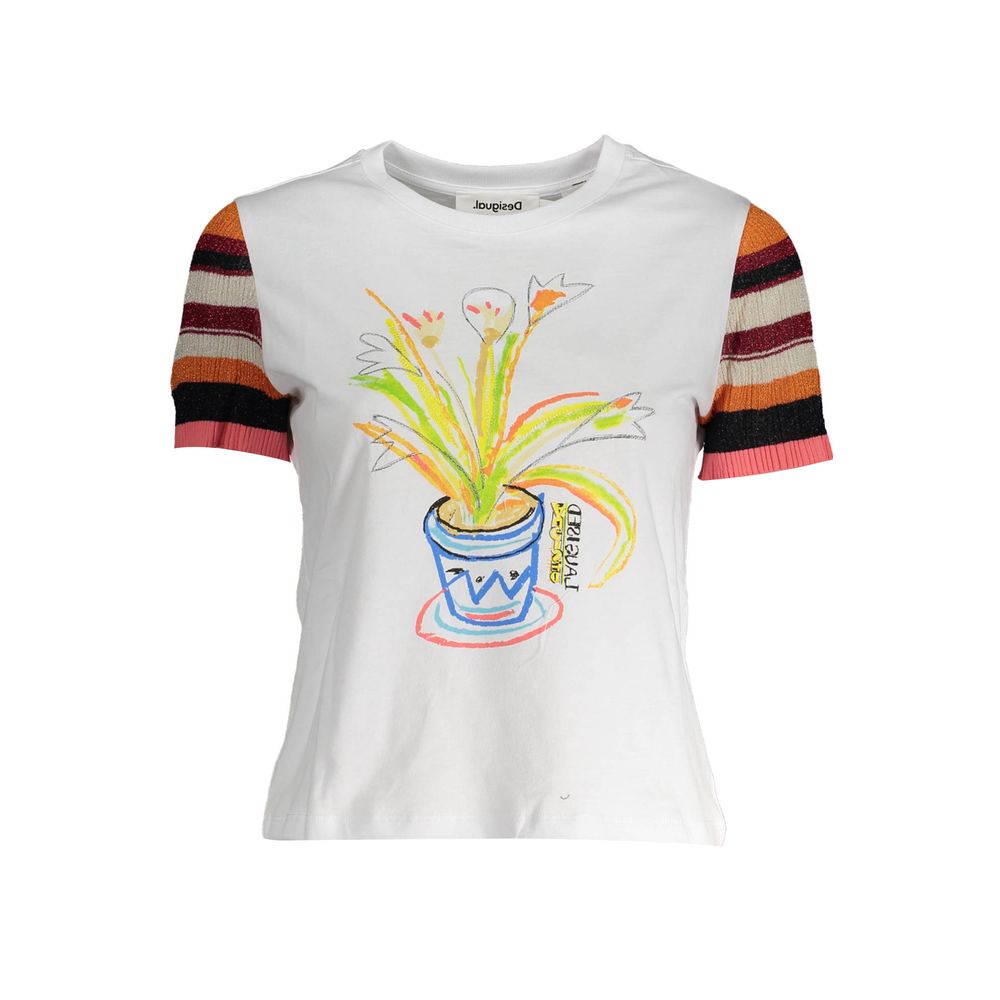 Desigual Bianco cotton women's T-shirt with a simple, classic design and short sleeves, displayed flat on a white background.