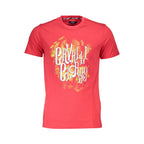 Cavalli Class Rosso cotton men's T-shirt with short sleeves and round neckline, featuring a simple, stylish design.