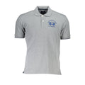 La Martina men's Grigio cotton polo shirt with a classic collar and short sleeves, displayed on a hanger.