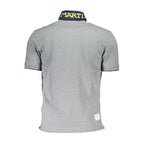 La Martina men's gray cotton polo shirt with classic collar and short sleeves, displayed on a hanger.