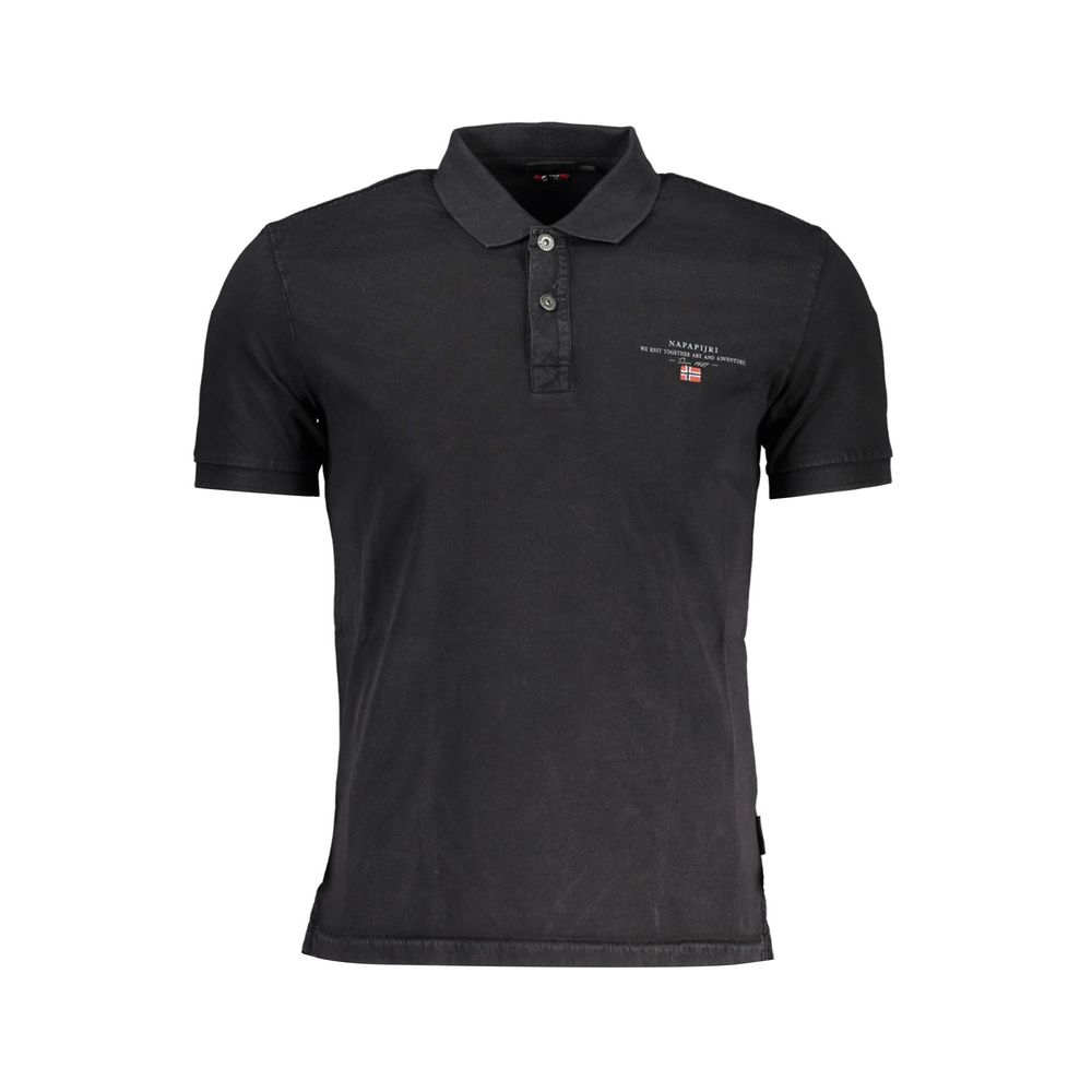 Black cotton men's polo shirt by Napapijri with a classic collar and short sleeves, styled on a plain background.