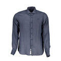 La Martina men's blue linen shirt with a classic collar and button front, perfect for casual and summer wear.