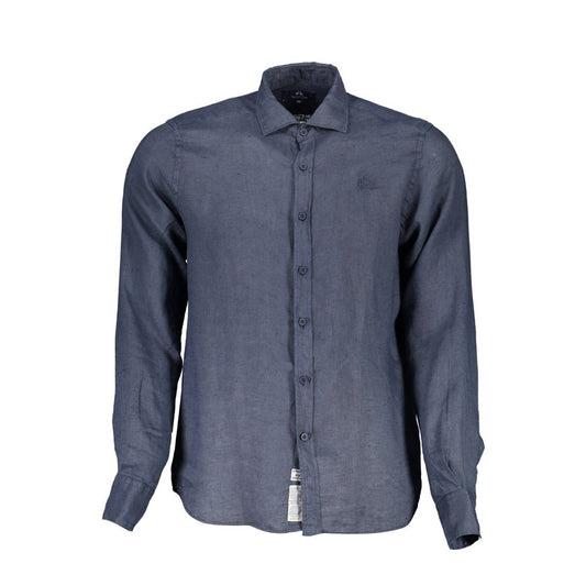 La Martina Blu Linen Men Shirt La Martina