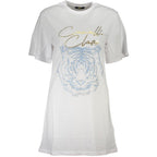 Cavalli Class Bianco cotton women's T-shirt with short sleeves and round neckline, casual stylish top for everyday wear.