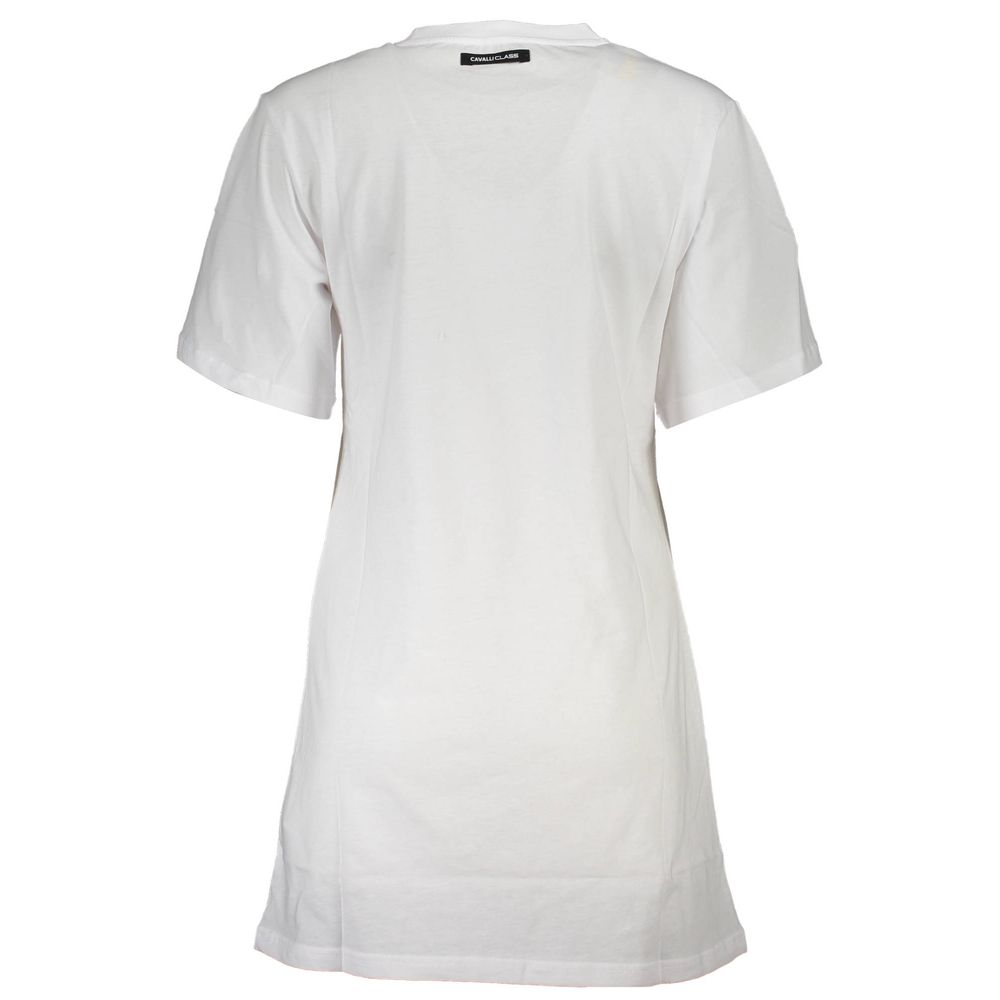 Cavalli Class Bianco cotton women's T-shirt with a classic fit and round neckline, featuring subtle branding and clean design.