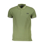 Cavalli Class green cotton men's polo shirt with a classic collar and short sleeves, featuring subtle branding details.