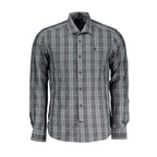 North Sails Grigio cotton men's shirt displayed on a hanger, featuring a classic collar and button-down front.