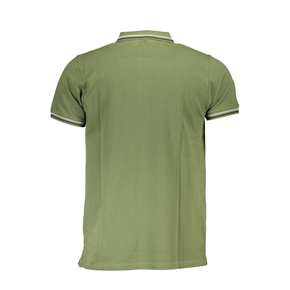 Green cotton men's polo shirt by Cavalli Class, featuring a classic collar and short sleeves.