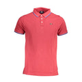 Red cotton men's polo shirt from Norway 1963 featuring a classic collar and short sleeves.