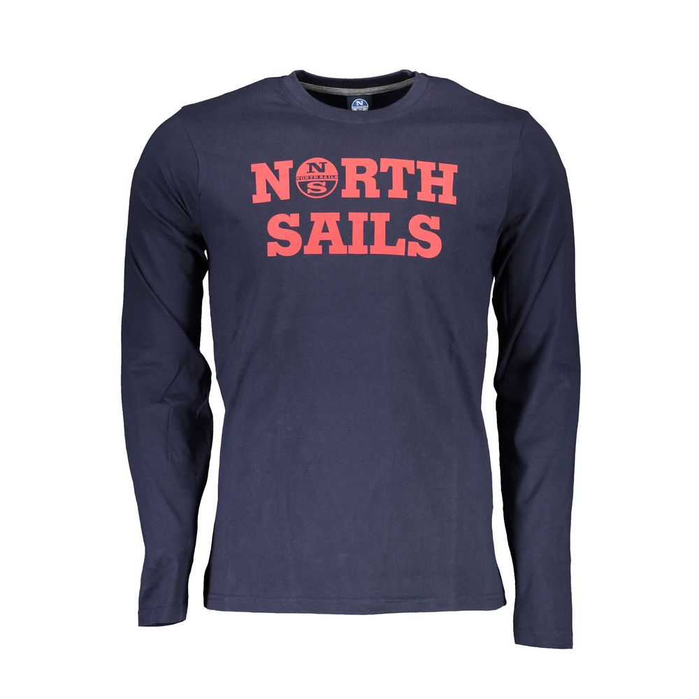 North Sails Blu Cotton Men’s T-Shirt, casual short-sleeve top with the North Sails logo on the chest, in blue fabric.