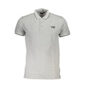 Cavalli Class Grigio cotton men's polo shirt with collar and short sleeves, styled casually on a plain background.