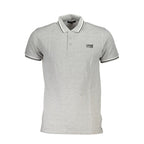 Cavalli Class Grigio cotton men's polo shirt with collar and short sleeves, styled casually on a plain background.
