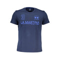 Blue cotton men's T-shirt by La Martina with a classic fit and crew neckline, displayed on a plain background.