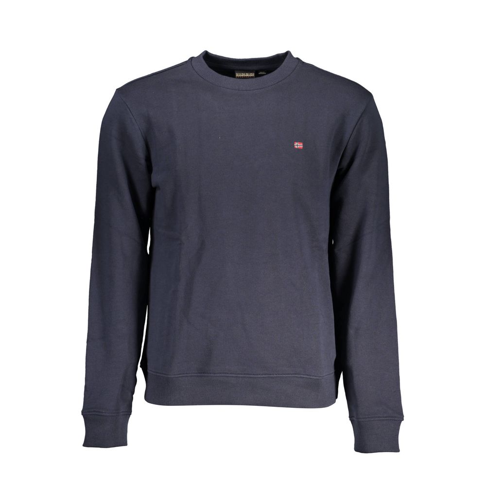 Napapijri men's blue cotton sweatshirt with crew neck and long sleeves, casual and comfortable for everyday wear.