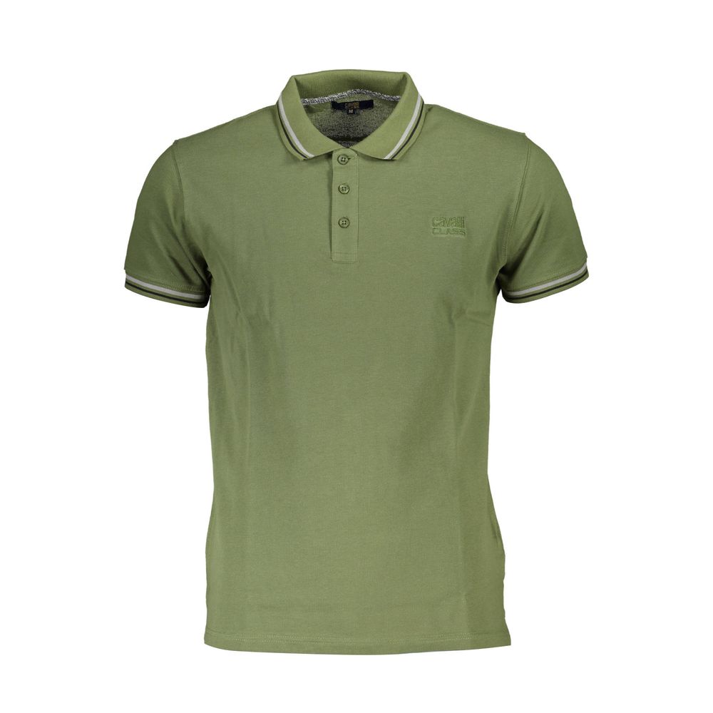 Cavalli Class Verde cotton men's polo shirt with collar and short sleeves, featuring a classic fit and smooth fabric.