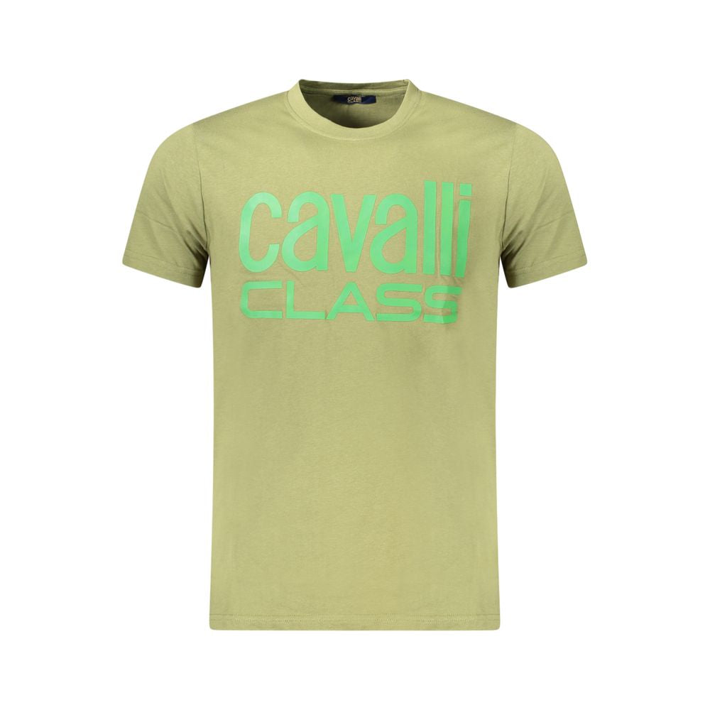Cavalli Class Verde cotton men's T-shirt with round neckline and short sleeves, showcasing a casual, stylish fit.