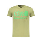 Cavalli Class Verde cotton men's T-shirt with round neckline and short sleeves, showcasing a casual, stylish fit.