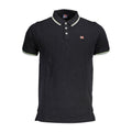 Norway 1963 black cotton men's polo shirt displayed on a hanger, featuring a classic collar and short sleeves.