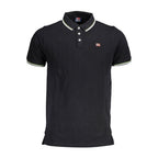 Norway 1963 black cotton men's polo shirt displayed on a hanger, featuring a classic collar and short sleeves.