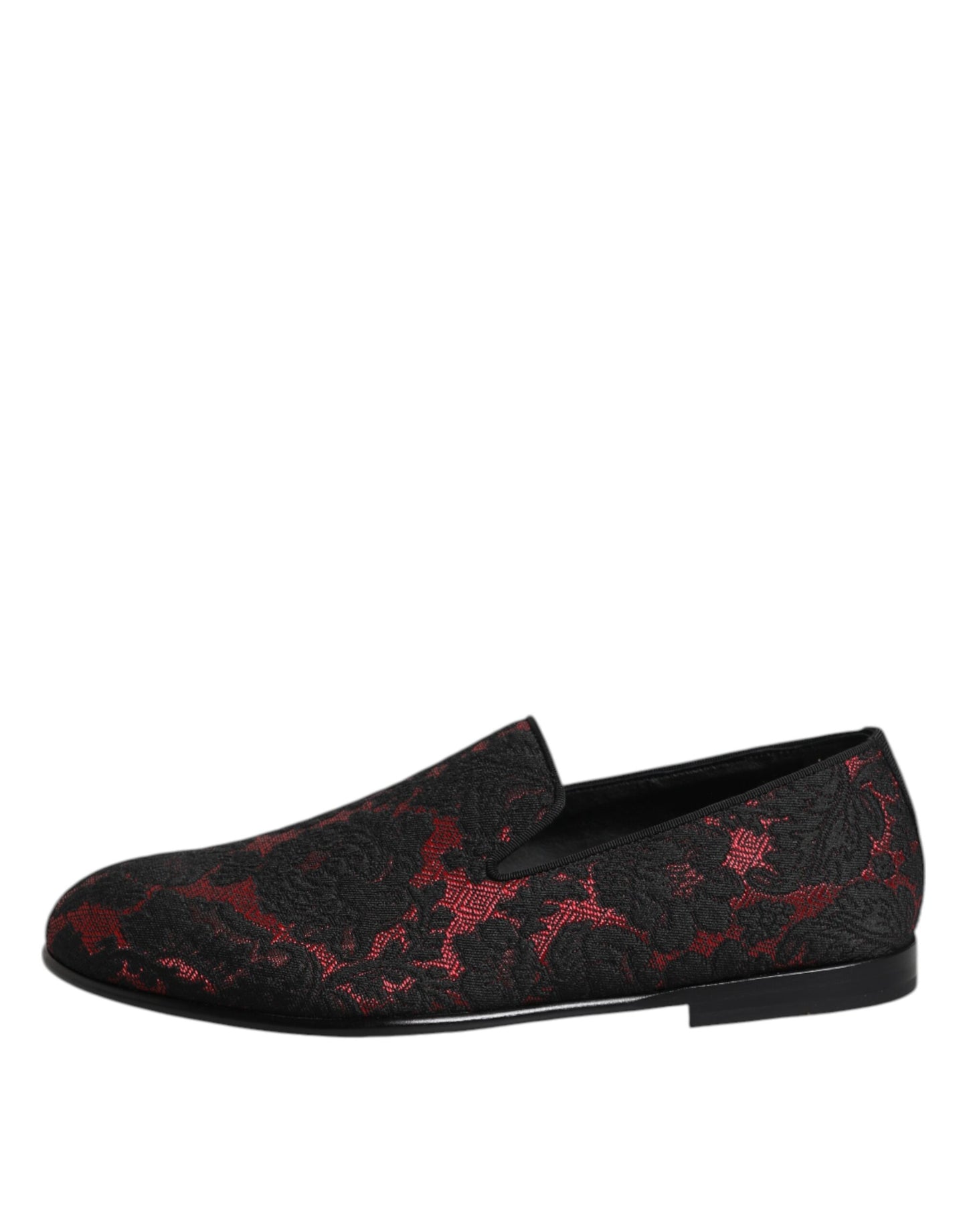 Dolce & Gabbana Red Black Jacquard Slip On Loafers Shoes Dolce & Gabbana