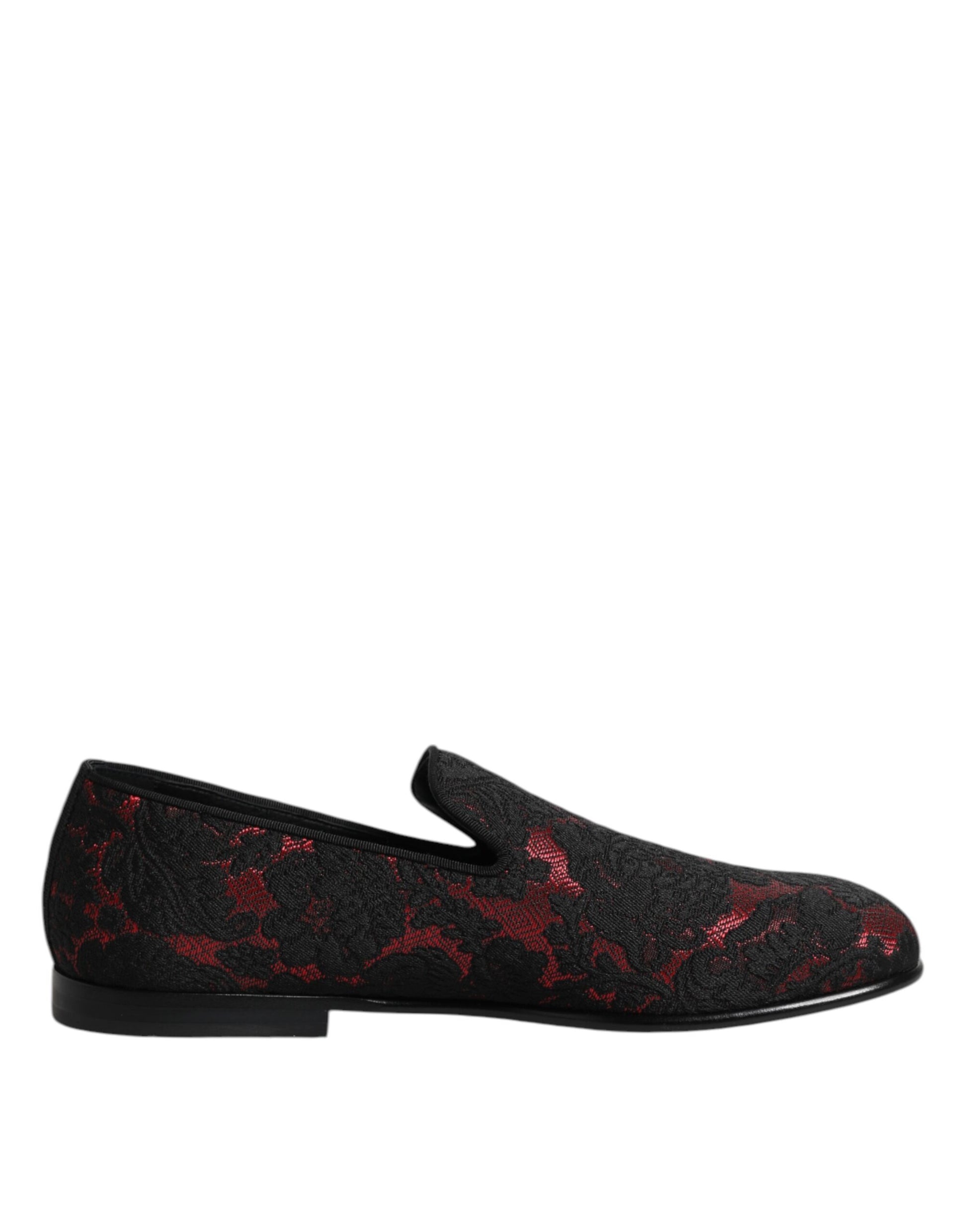 Dolce & Gabbana Red Black Jacquard Slip On Loafers Shoes Dolce & Gabbana