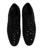 Dolce & Gabbana Black Suede Strass Derby Formal Shoes - Eljoys Fashion 