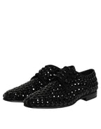 Dolce & Gabbana Black Suede Strass Derby Formal Shoes - Eljoys Fashion 