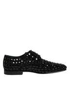 Dolce & Gabbana Black Suede Strass Derby Formal Shoes - Eljoys Fashion 