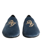 Dolce & Gabbana Blue Velvet DG Logo Loafers Formal Shoes