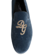Dolce & Gabbana Blue Velvet DG Logo Loafers Formal Shoes - Eljoys Fashion 