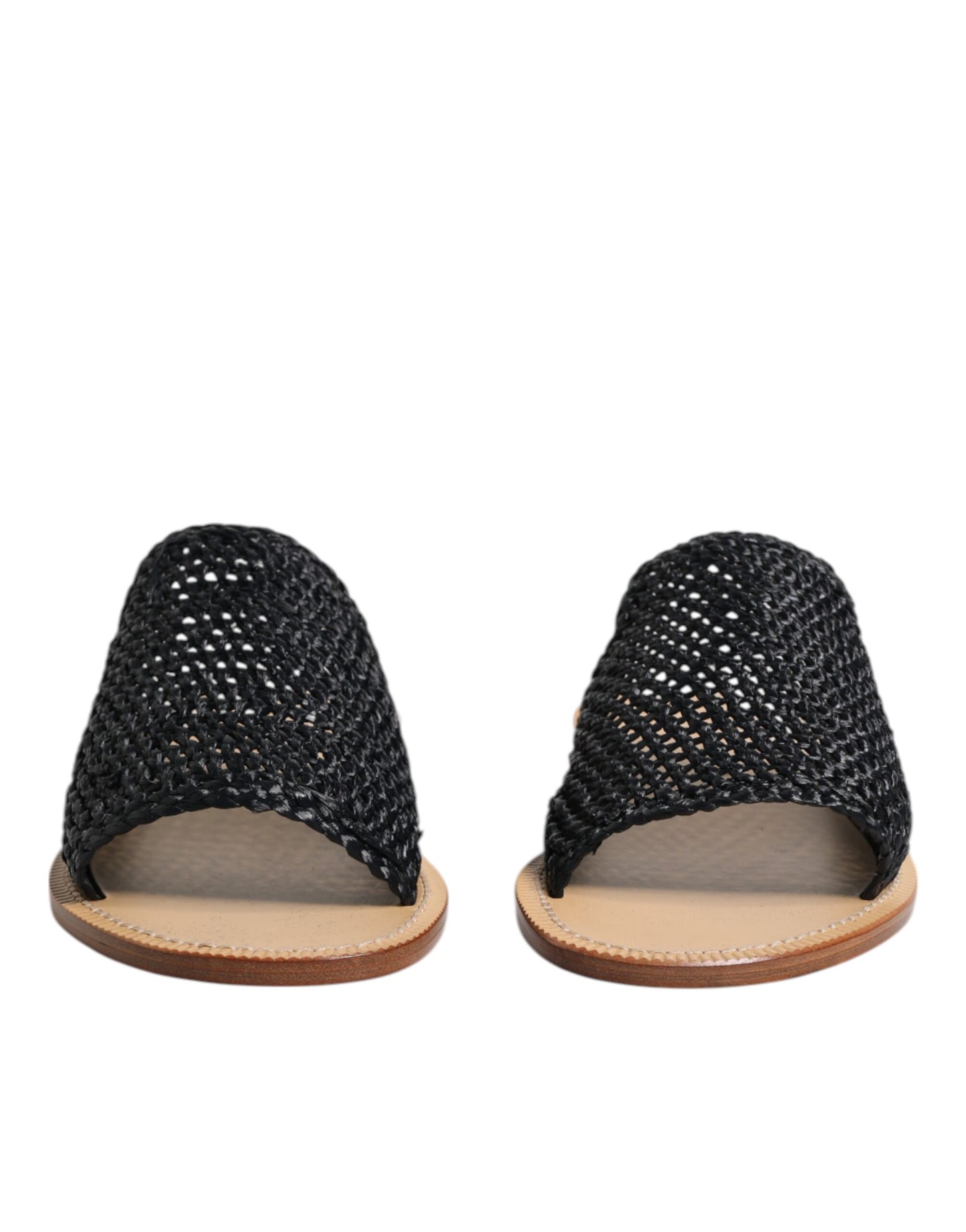 Dolce & Gabbana Black Monochrome Braided Raffia Slides Shoes Dolce & Gabbana