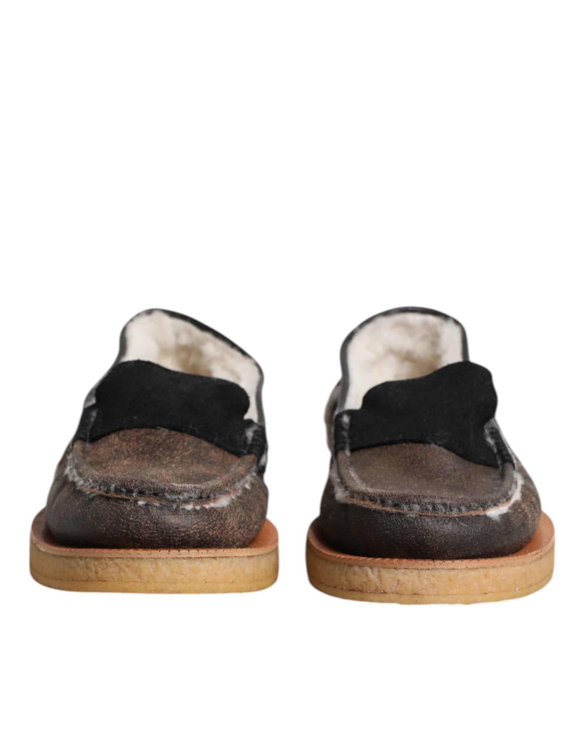 Dolce & Gabbana Brown White Calfskin Leather Loafers Shoes Dolce & Gabbana