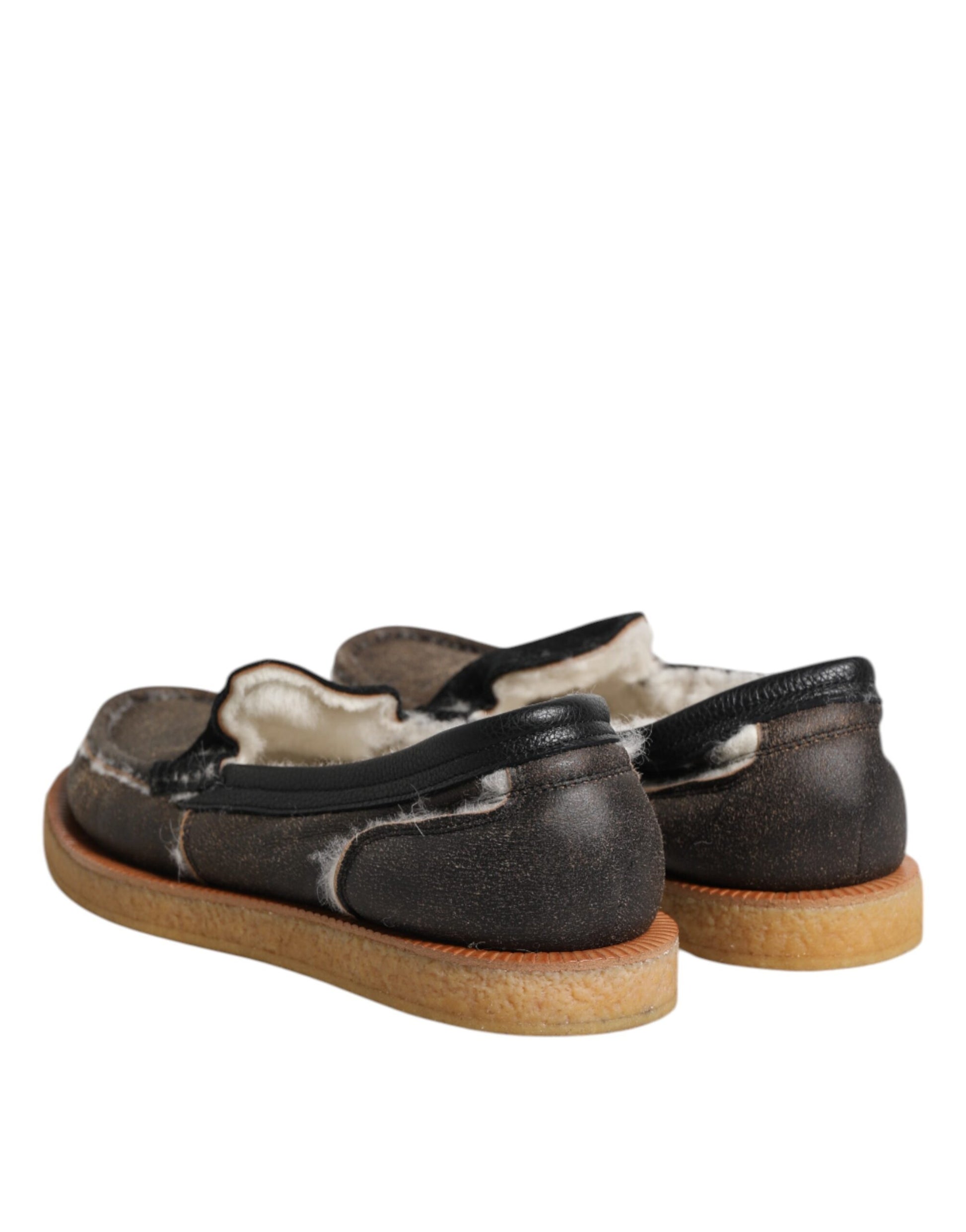 Dolce & Gabbana Brown White Calfskin Leather Loafers Shoes Dolce & Gabbana