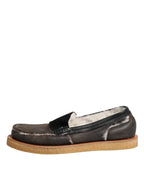 Dolce & Gabbana Brown White Calfskin Leather Loafers Shoes