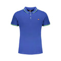 Norway 1963 men's blue cotton polo shirt with classic collar and short sleeves, casual stylish apparel for men.