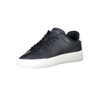Blue leather men's sneaker by Tommy Hilfiger with white sole and classic design, featuring the brand's logo on the side.