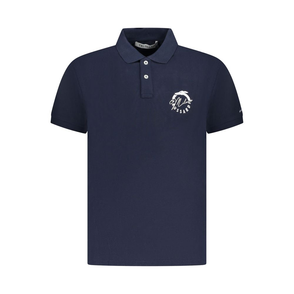 Trussardi Blu cotton men's polo shirt with collar and short sleeves, featuring a classic fit and subtle branding details.