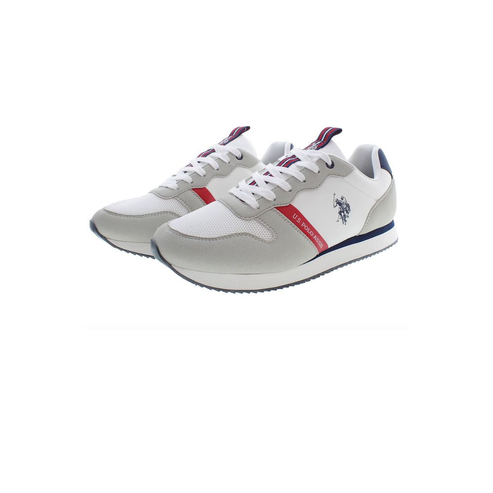 White polyester men's sneaker by U.S. POLO ASSN. featuring a sleek design and athletic style.