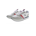 White polyester men's sneaker by U.S. POLO ASSN. featuring a sleek design and athletic style.