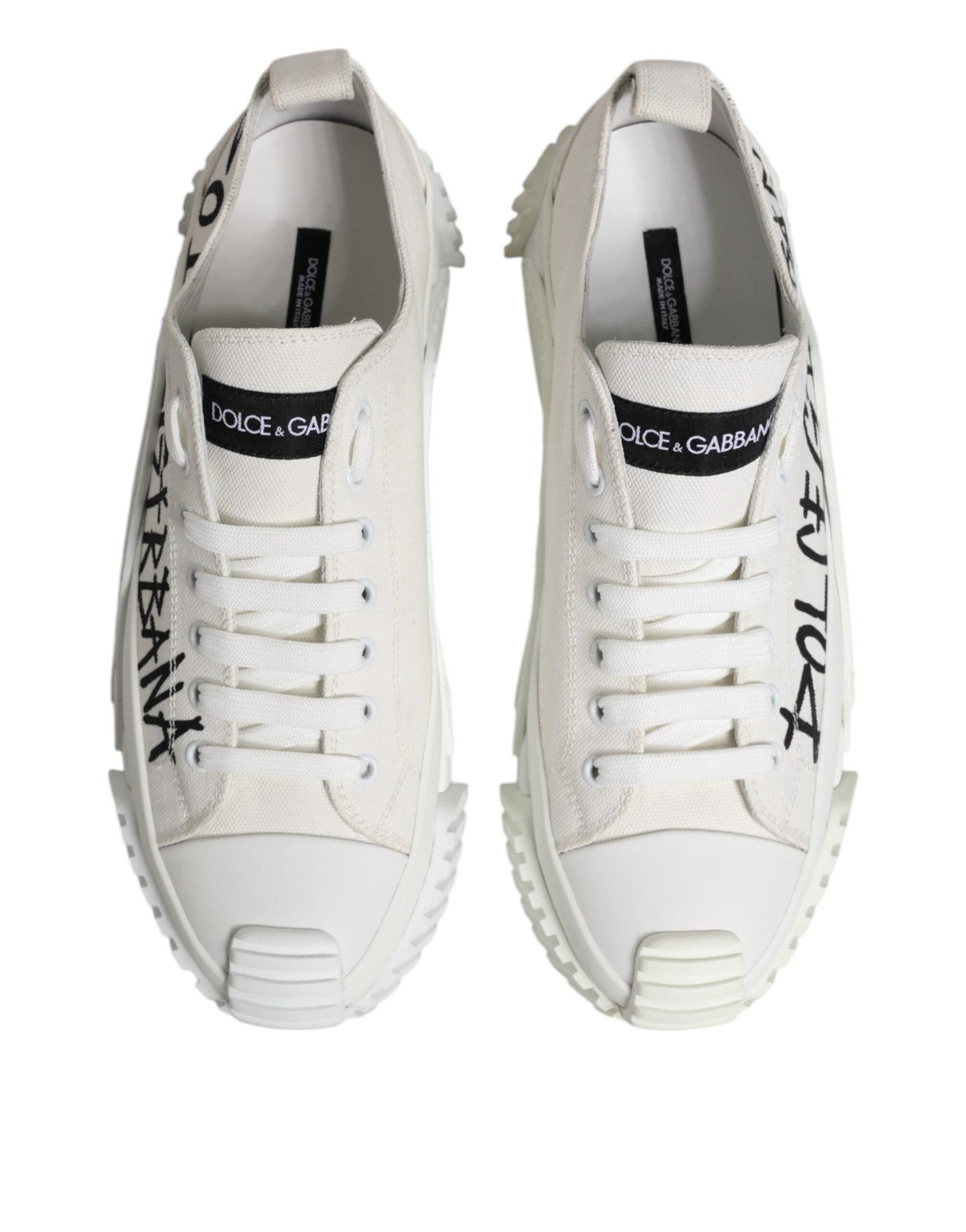 Dolce & Gabbana White Logo Print Lace Up Low Top Sneakers Shoes Dolce & Gabbana