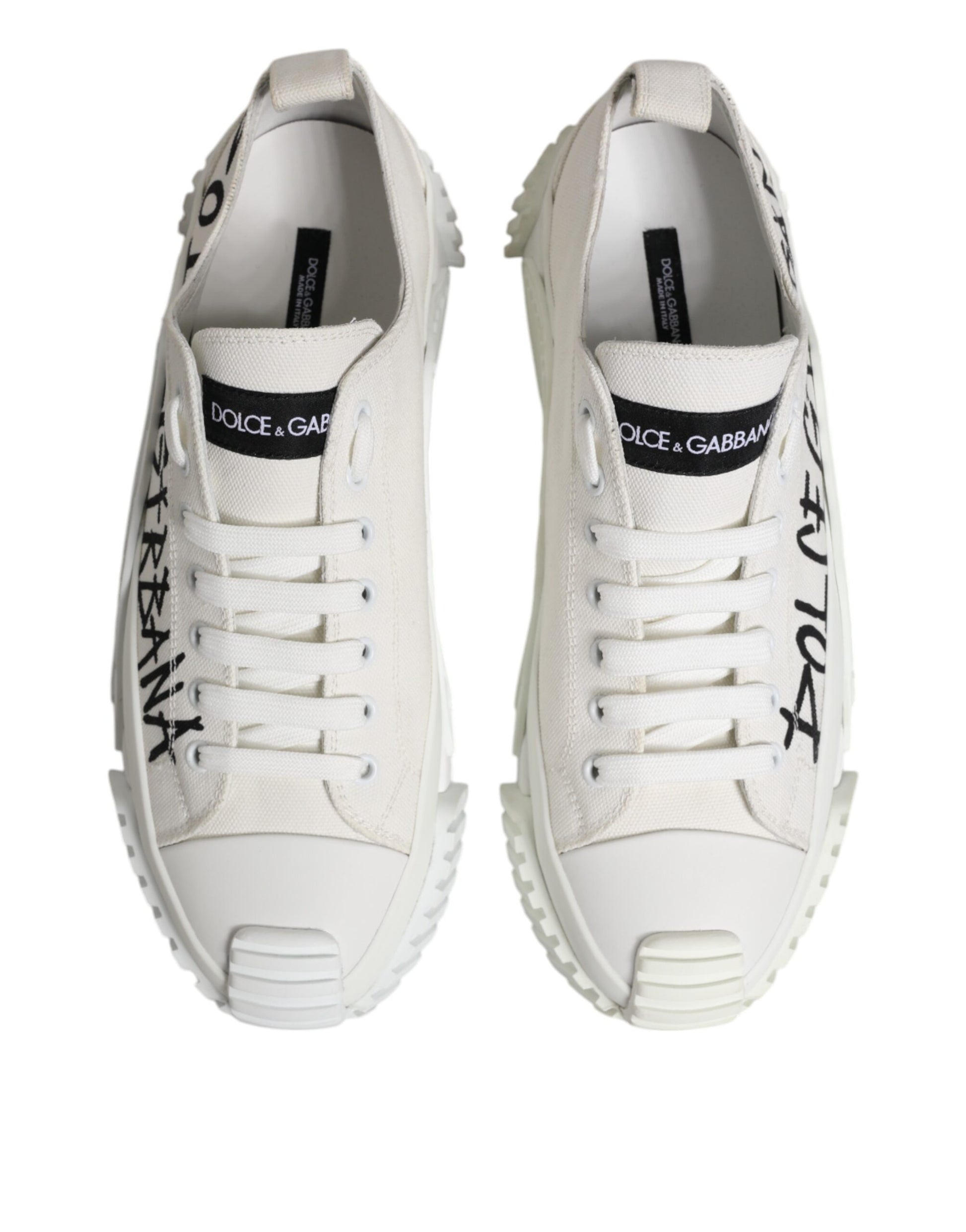 Dolce & Gabbana White Logo Print Lace Up Low Top Sneakers Shoes Dolce & Gabbana