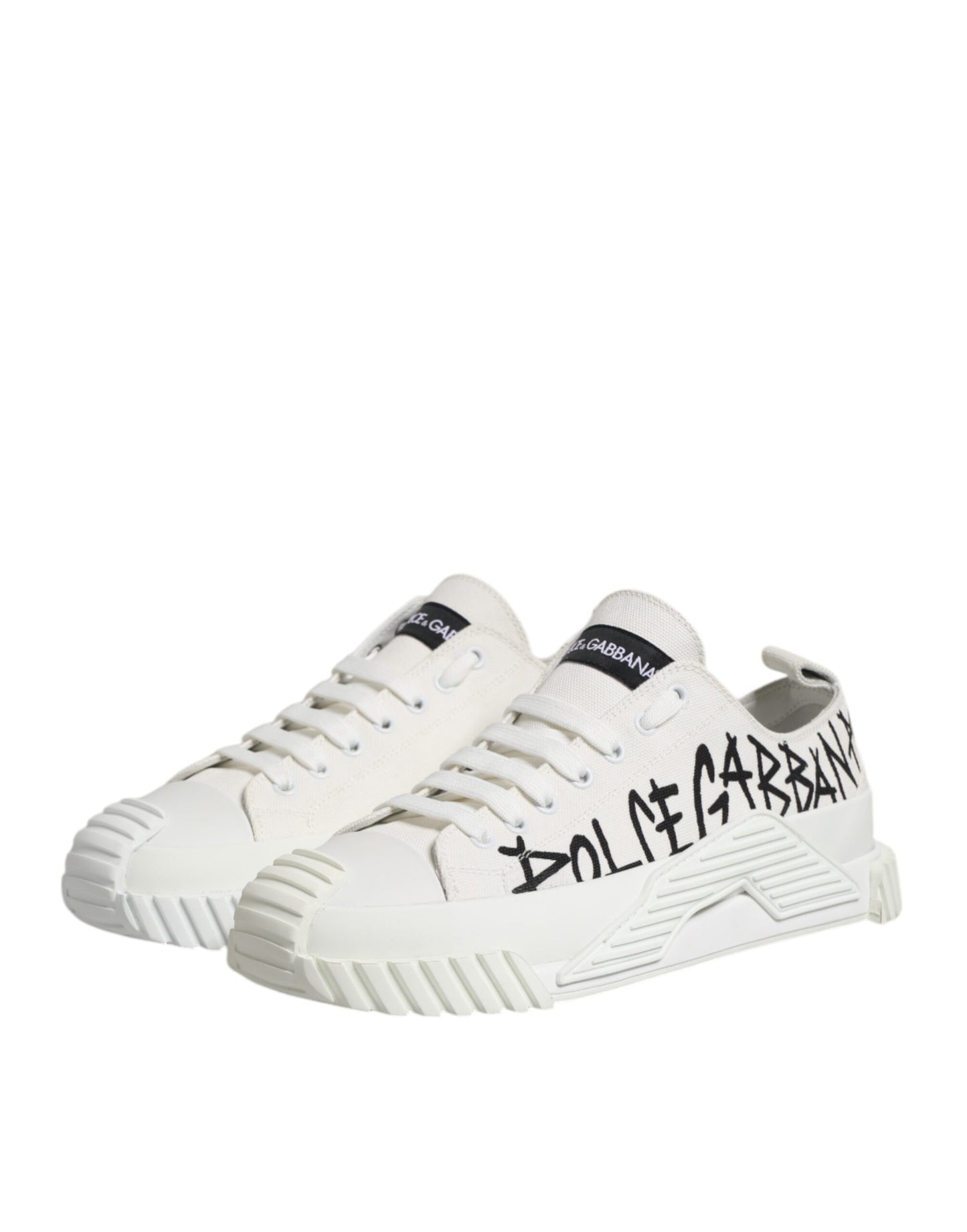 Dolce & Gabbana White Logo Print Lace Up Low Top Sneakers Shoes Dolce & Gabbana