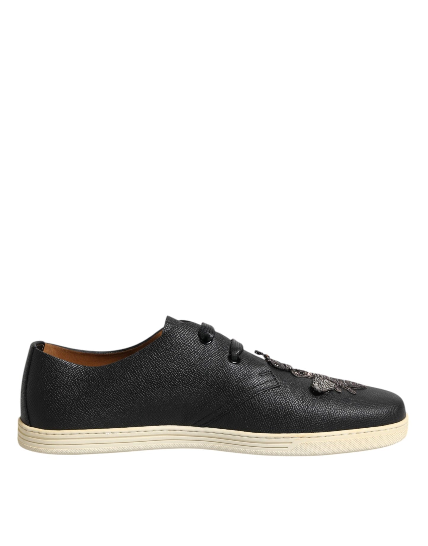 Dolce & Gabbana Black Leather Bee Crown Low Top Sneakers Shoes Dolce & Gabbana