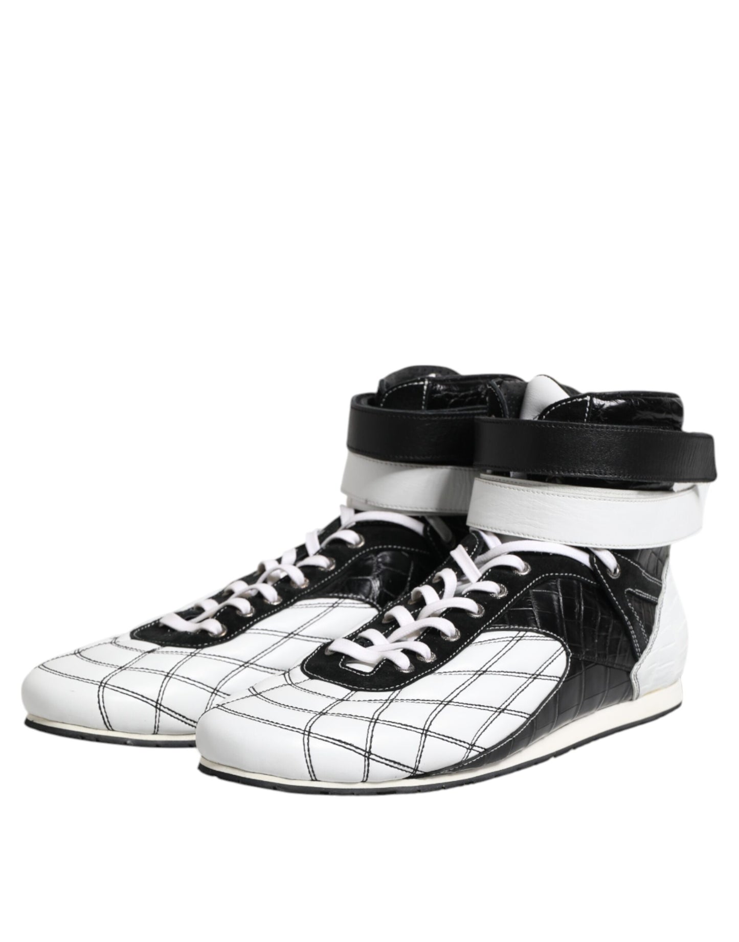 Dolce & Gabbana Black White Leather High Top Sneakers Shoes Dolce & Gabbana