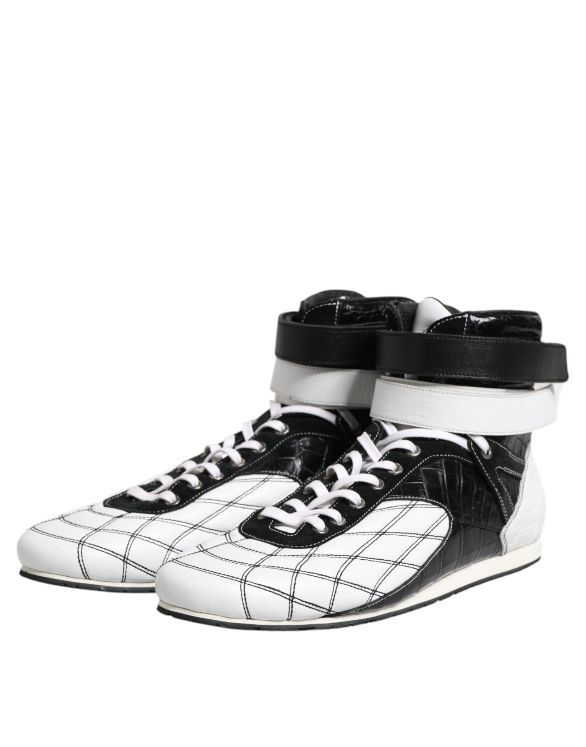 Dolce & Gabbana Black White Leather High Top Sneakers Shoes Dolce & Gabbana