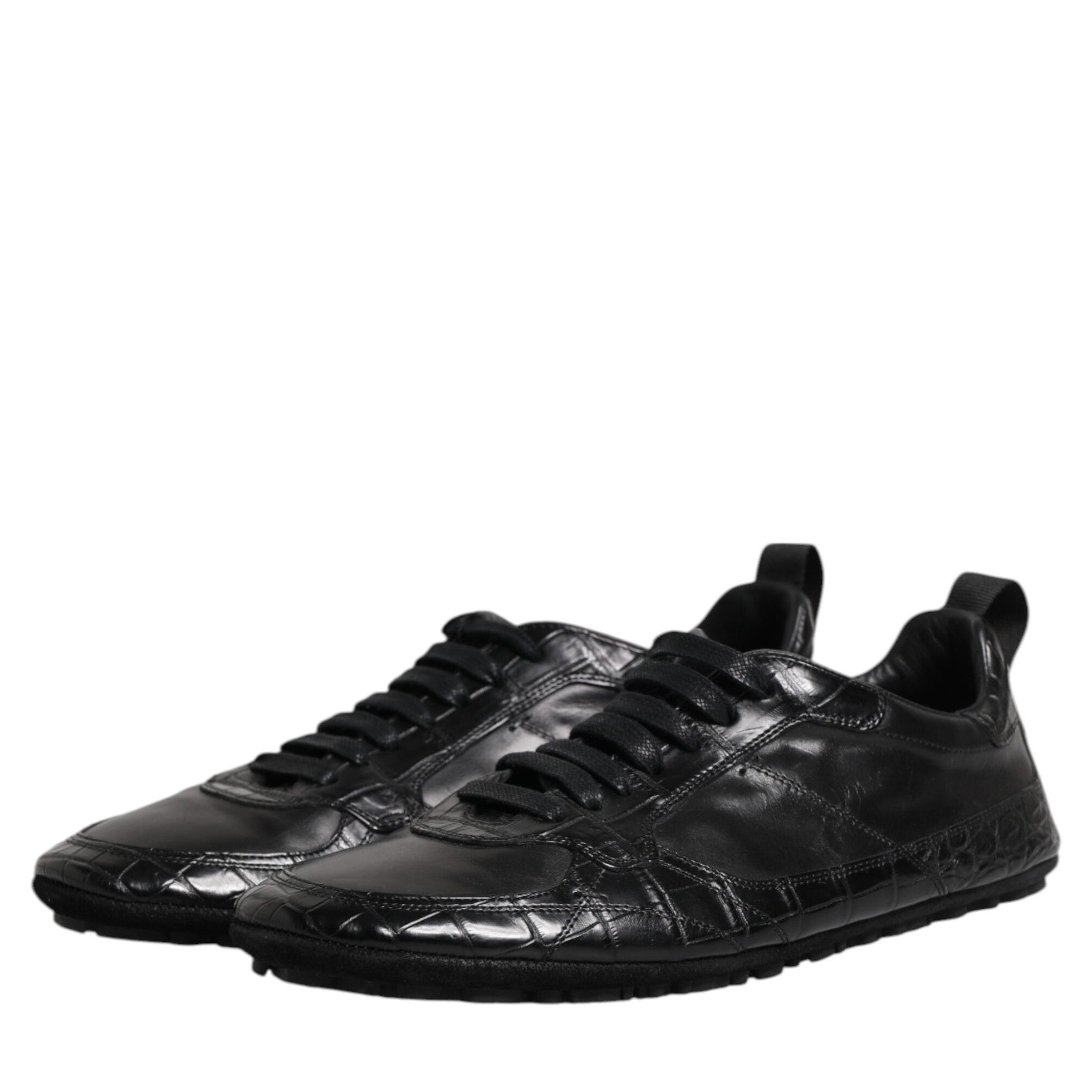 Dolce & Gabbana Black Exotic Leather Low Top Sneakers Shoes